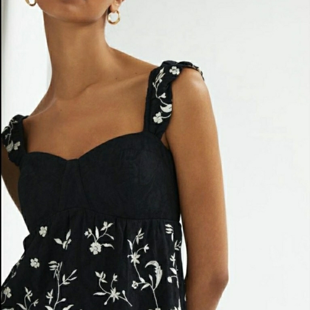 Anthropologie Black Dress with Colorful Floral Embroidery - Picture 3 of 10